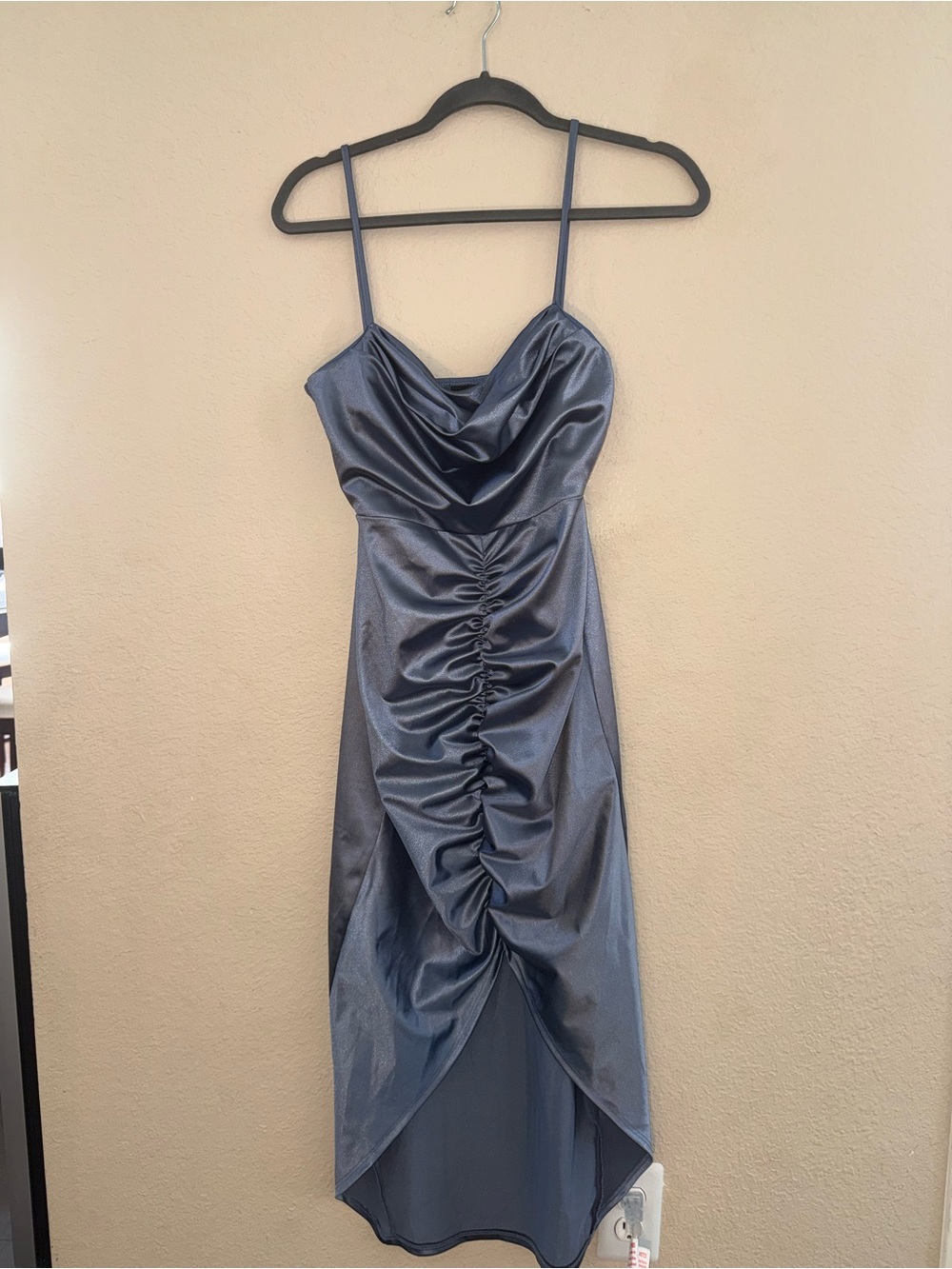 Windsor Satin Cowl Neck High-Low Dress - Steel Blue